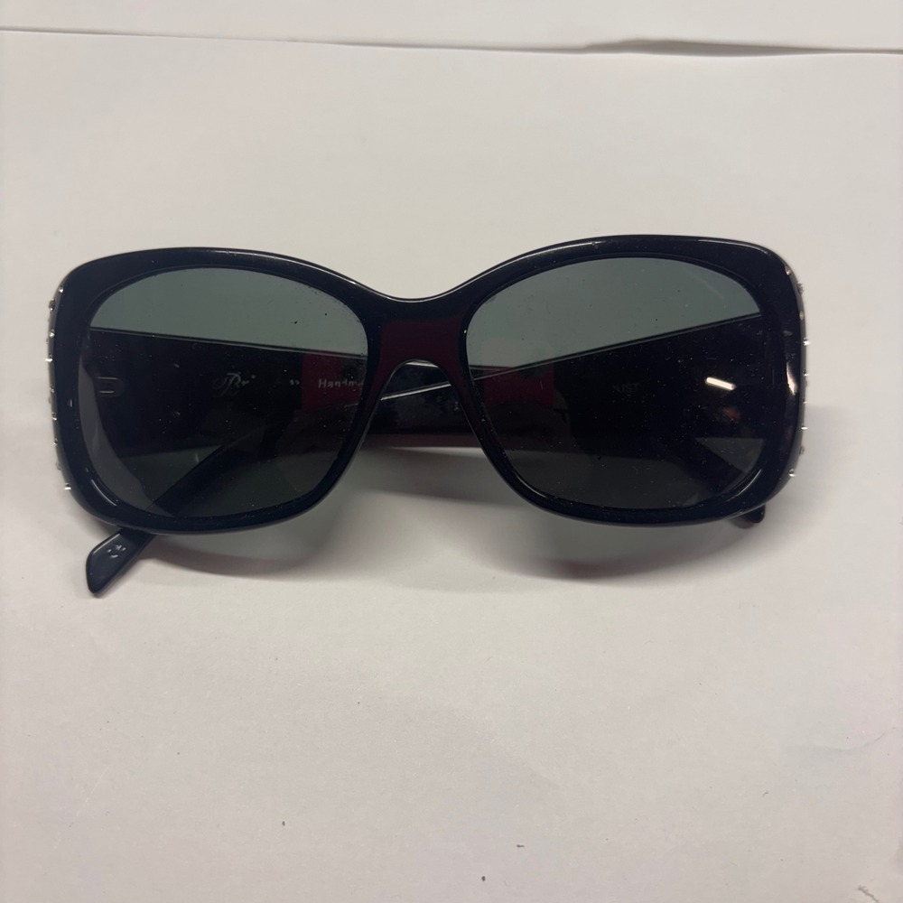 Brighton Womens Sunglasses Black Rectangular Pink Rhinestone Heart Handmade